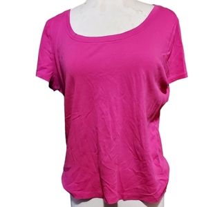 relativity ladies tops L Shirt Blouse Short Sleeve Cotton Pink Plain Mod…